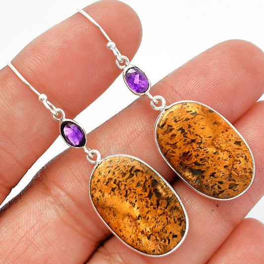 Palm Root Fossil Agate & Amethyst Earrings E-1002 SDE82672