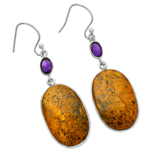 Palm Root Fossil Agate & Amethyst Earrings E-1002 SDE82672