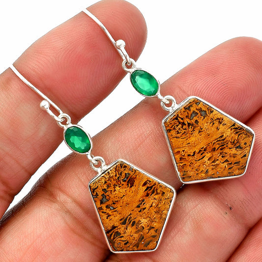 Palm Root Fossil Agate & Green Onyx Earrings E-1002 SDE82702