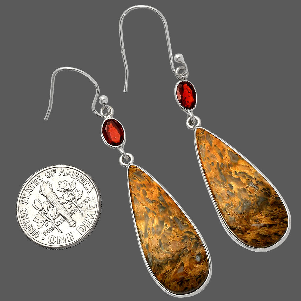 Palm Root Fossil Agate & Garnet Earrings E-1002 SDE82711