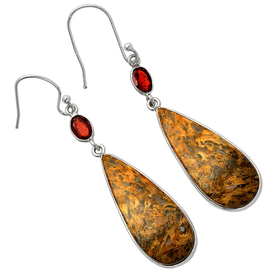 Palm Root Fossil Agate & Garnet Earrings E-1002 SDE82711