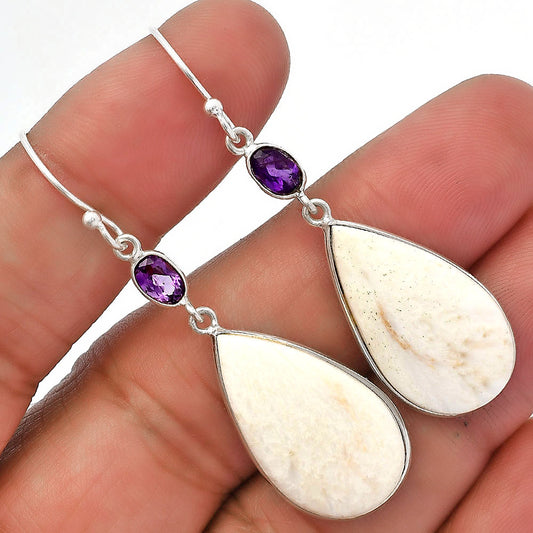 Natural White Scolecite & Amethyst Earrings E-1002 SDE82721