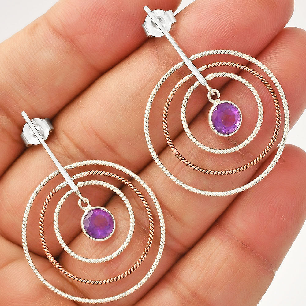 Two Tone Dangle - Amethyst - Brazil Earrings E-1244 SDE83195