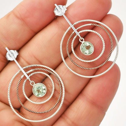 Two Tone Dangle - Prasiolite (Green Amethyst) Earrings E-1244 SDE83198