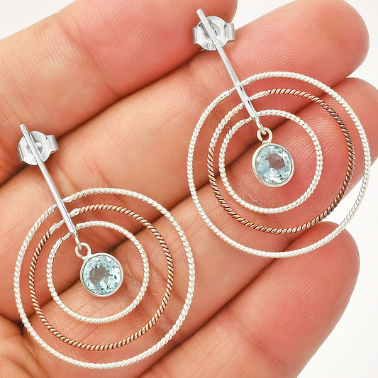 Two Tone Dangle - Sky Blue Topaz Earrings E-1244 SDE83200