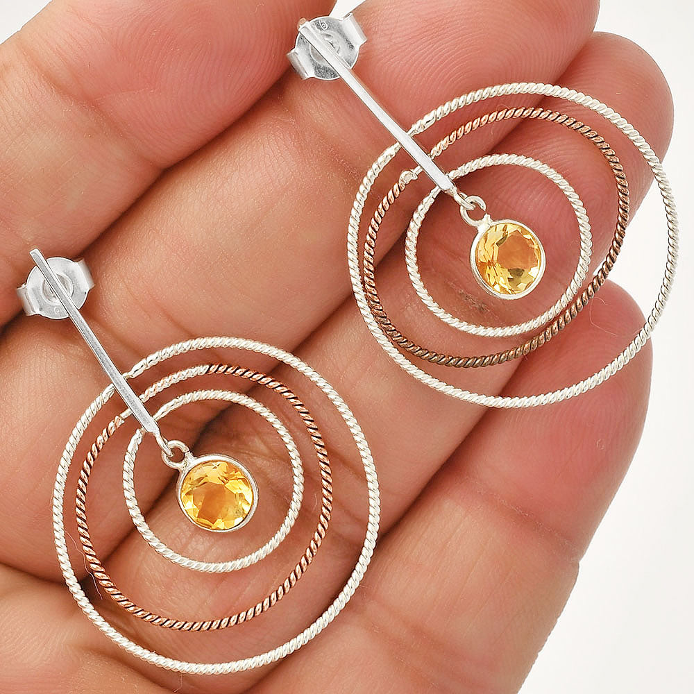 Two Tone Dangle - Natural Citrine Earrings E-1244 SDE83201