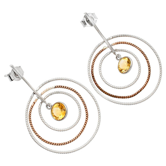 Two Tone Dangle - Natural Citrine Earrings E-1244 SDE83201