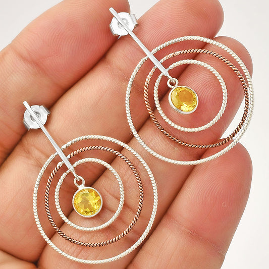 Two Tone Dangle - Natural Citrine Earrings E-1244 SDE83202