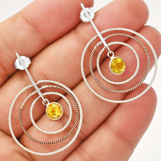 Two Tone Dangle - Natural Citrine Earrings E-1244 SDE83203