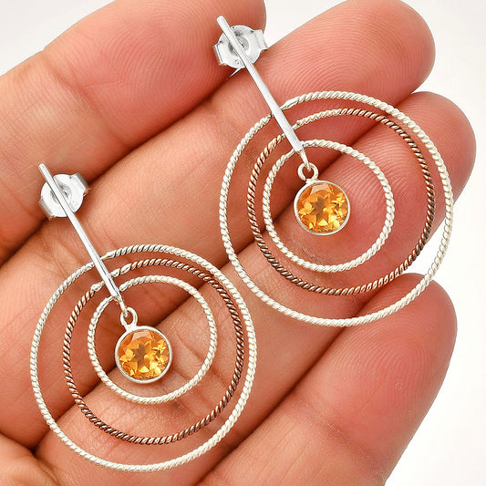 Two Tone Dangle - Natural Citrine Earrings E-1244 SDE83205