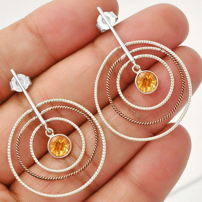 Two Tone Dangle - Natural Citrine Earrings E-1244 SDE83206