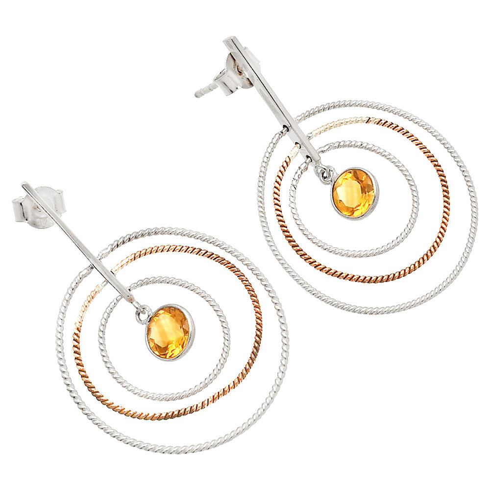 Two Tone Dangle - Natural Citrine Earrings E-1244 SDE83206