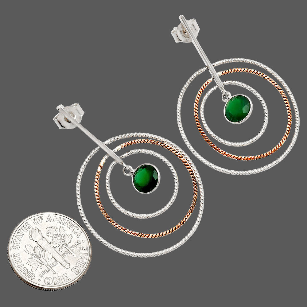 Two Tone Dangle - Natural Green Onyx Earrings E-1244 SDE83207