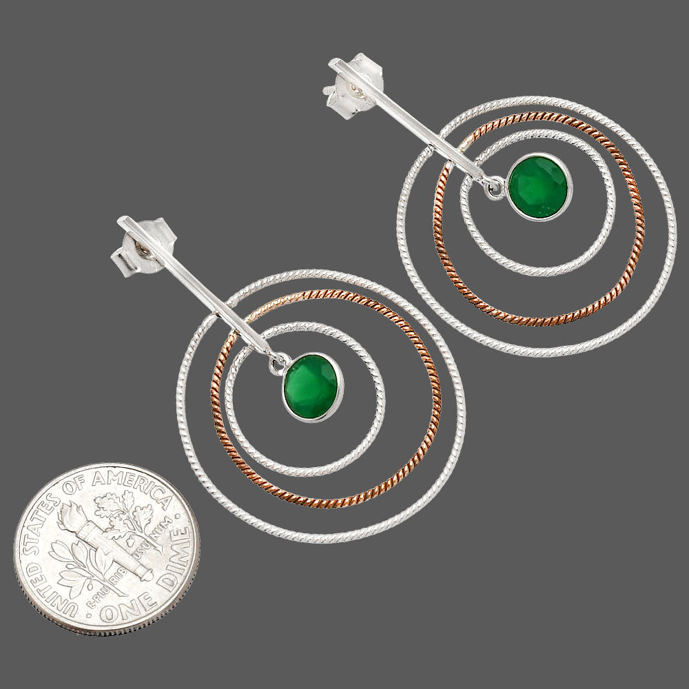 Two Tone Dangle - Natural Green Onyx Earrings E-1244 SDE83208