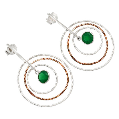 Two Tone Dangle - Natural Green Onyx Earrings E-1244 SDE83208