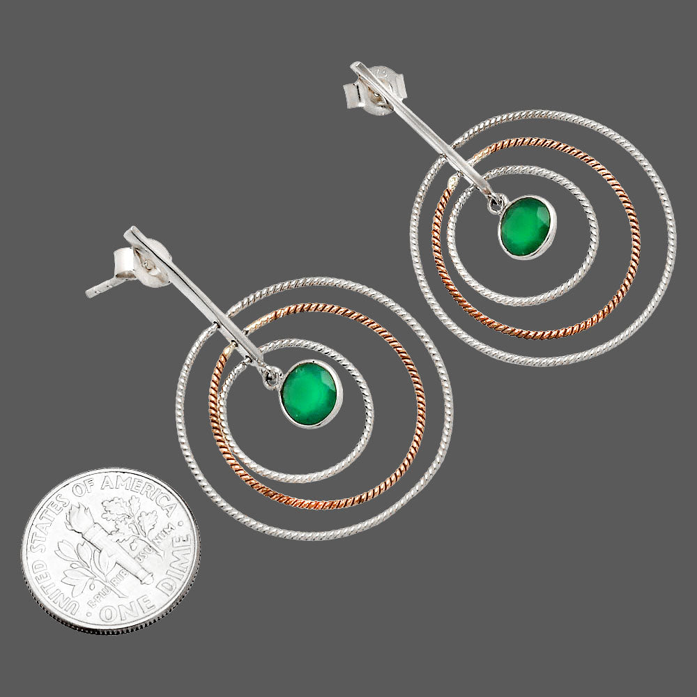 Two Tone Dangle - Natural Green Onyx Earrings E-1244 SDE83209