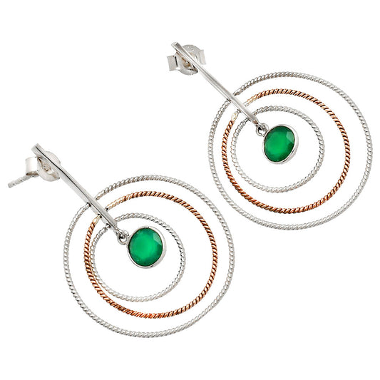 Two Tone Dangle - Natural Green Onyx Earrings E-1244 SDE83209