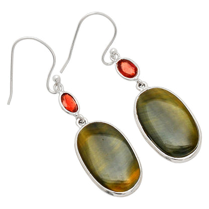 Natural Blue Tiger Eye & Garnet Earrings E-1002 SDE83248