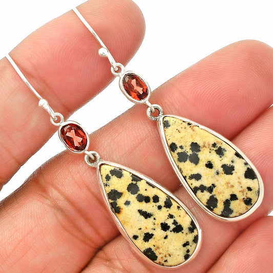 Natural Dalmatian & Garnet Earrings E-1002 SDE83254