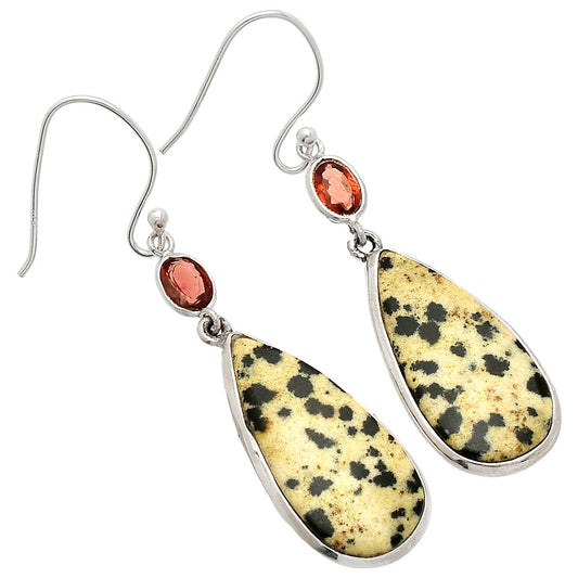 Natural Dalmatian & Garnet Earrings E-1002 SDE83254