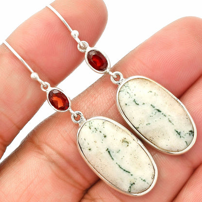Tree Weed Moss Agate & Garnet Earrings E-1002 SDE83262