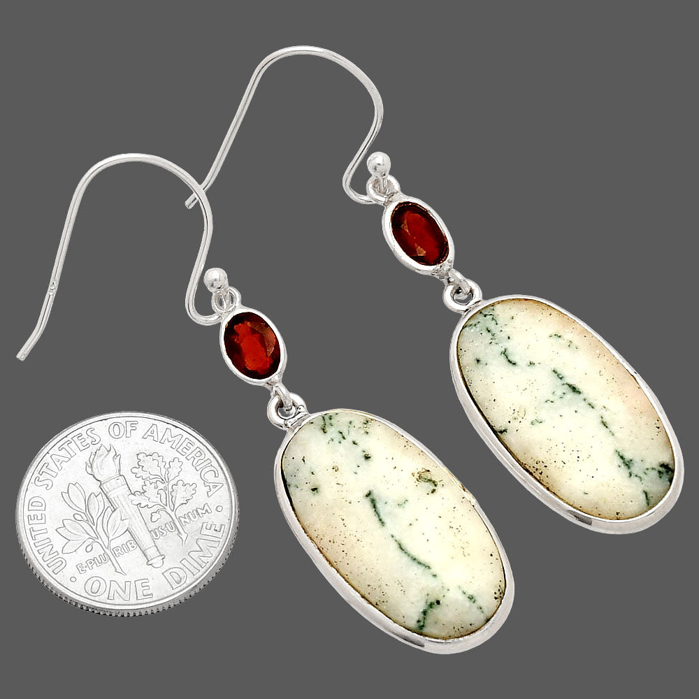 Tree Weed Moss Agate & Garnet Earrings E-1002 SDE83262