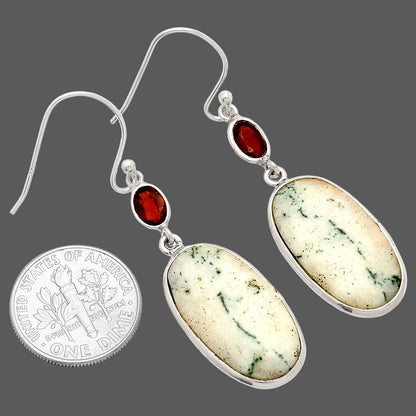 Tree Weed Moss Agate & Garnet Earrings E-1002 SDE83262