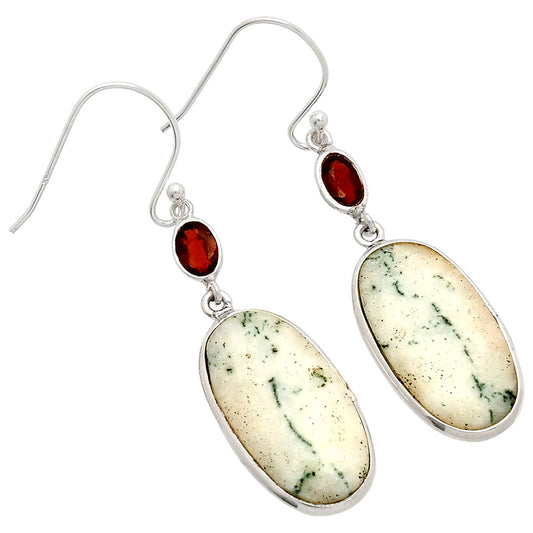 Tree Weed Moss Agate & Garnet Earrings E-1002 SDE83262