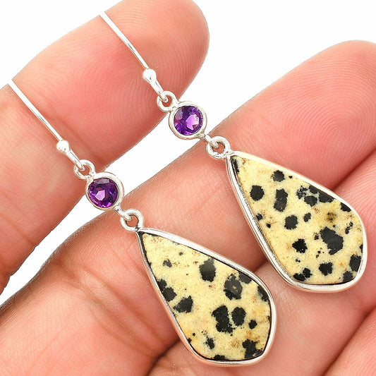 Natural Dalmatian & Amethyst Earrings E-1002 SDE83305