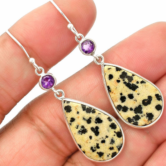 Natural Dalmatian & Amethyst Earrings E-1002 SDE83312