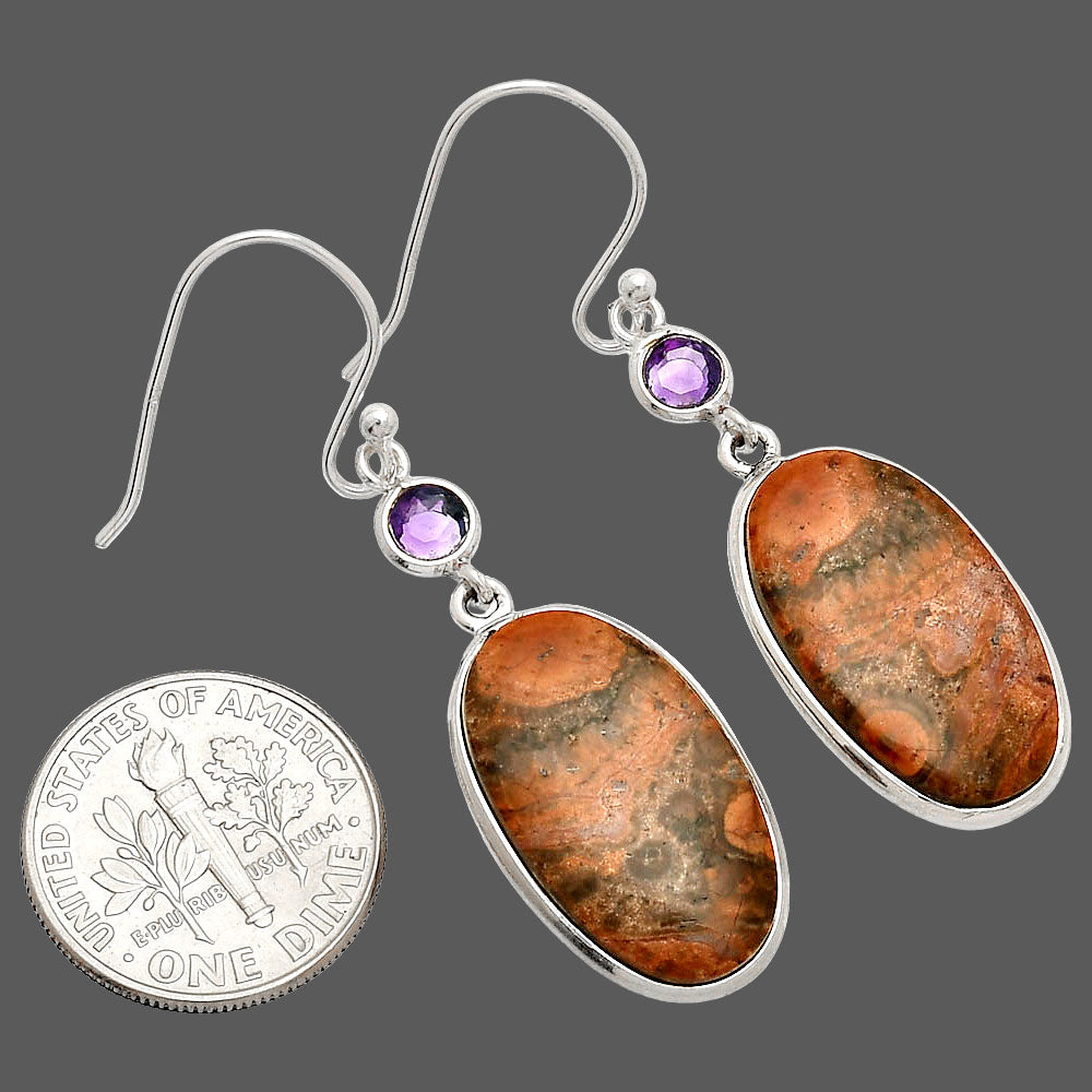 Natural Poppy Jasper & Amethyst Earrings E-1002 SDE83319