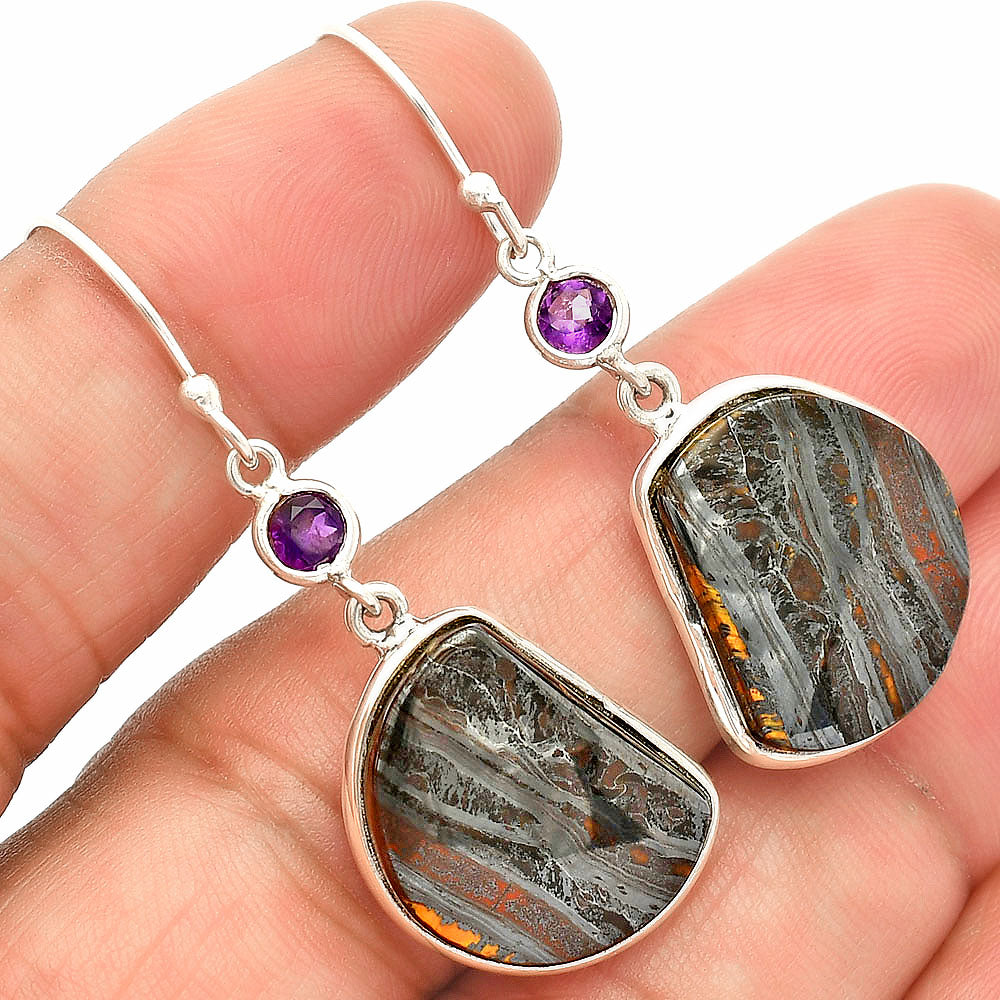 Natural Iron Tiger Eye & Amethyst Earrings E-1002 SDE83323