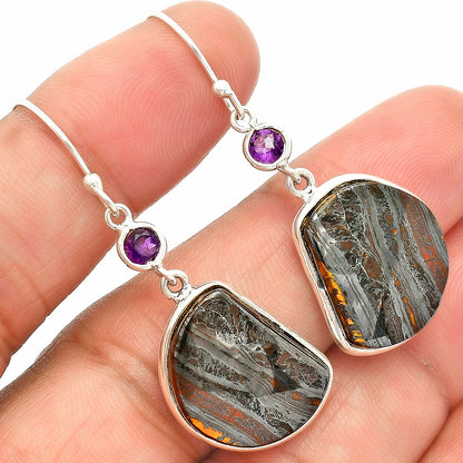 Natural Iron Tiger Eye & Amethyst Earrings E-1002 SDE83323