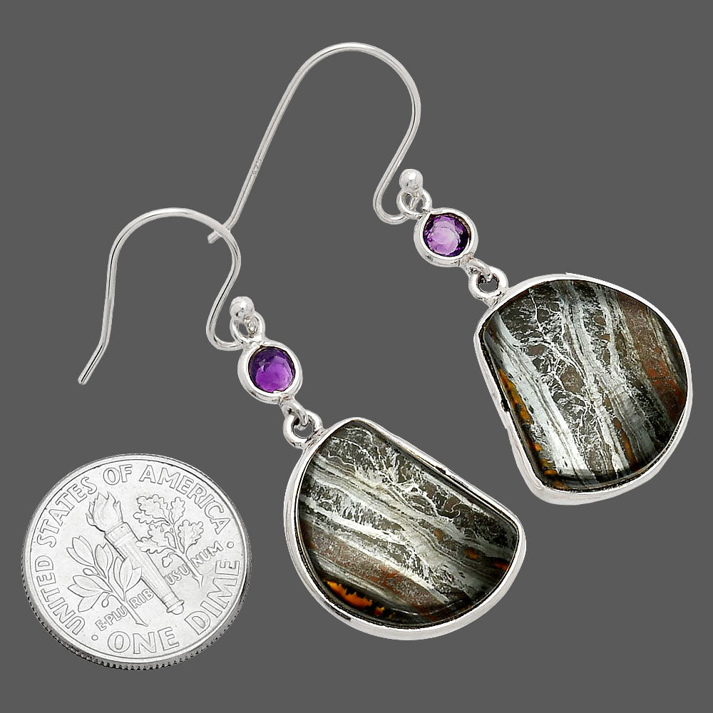 Natural Iron Tiger Eye & Amethyst Earrings E-1002 SDE83323