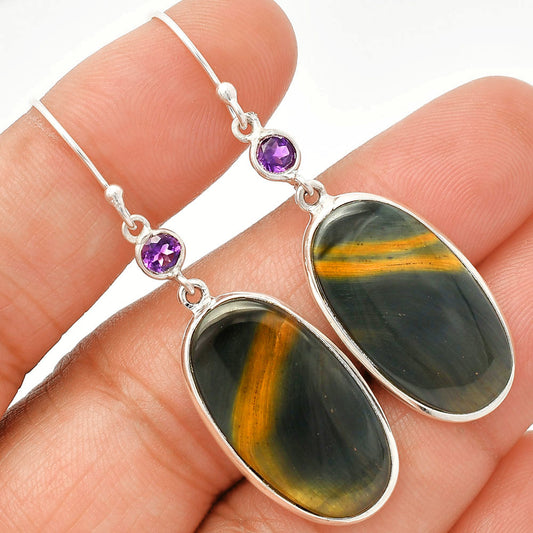 Natural Blue Tiger Eye & Amethyst Earrings E-1002 SDE83340