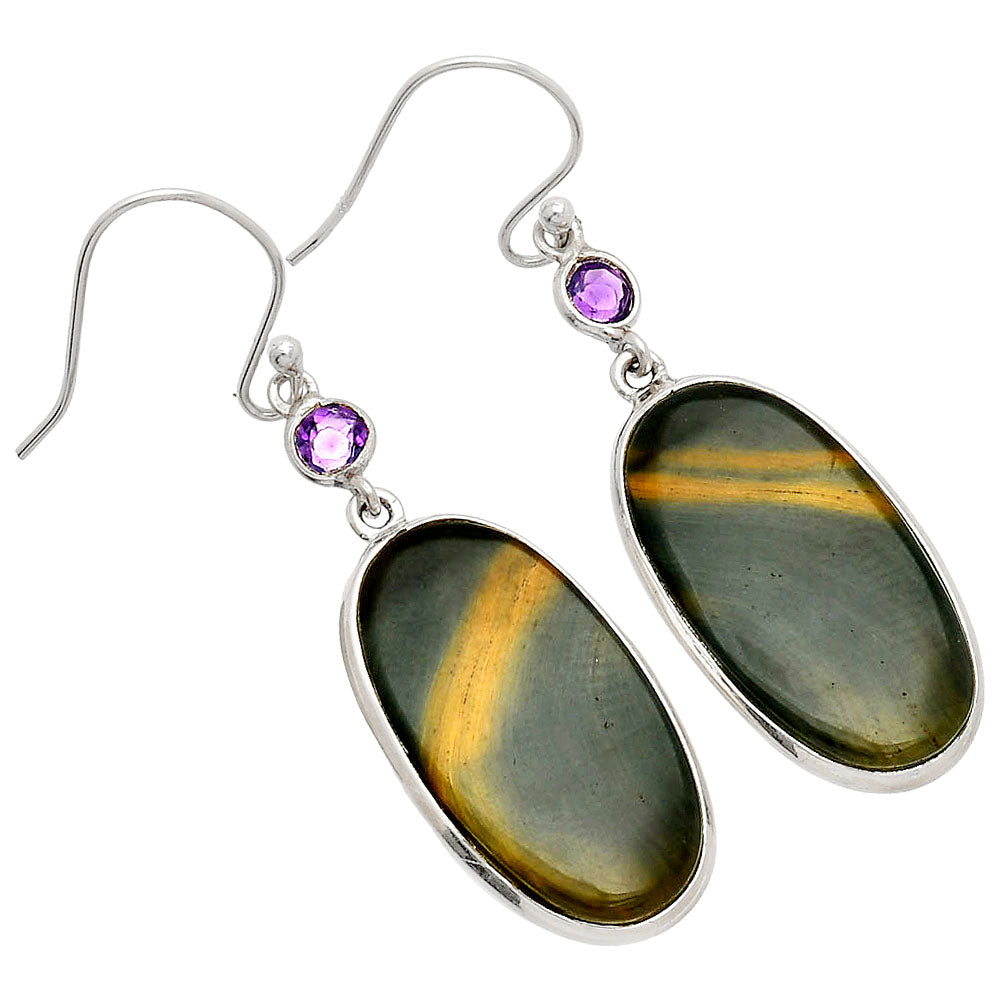 Natural Blue Tiger Eye & Amethyst Earrings E-1002 SDE83340