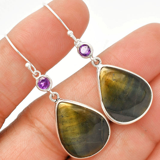 Natural Blue Tiger Eye & Amethyst Earrings E-1002 SDE83341