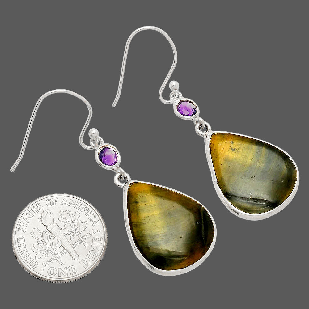 Natural Blue Tiger Eye & Amethyst Earrings E-1002 SDE83341