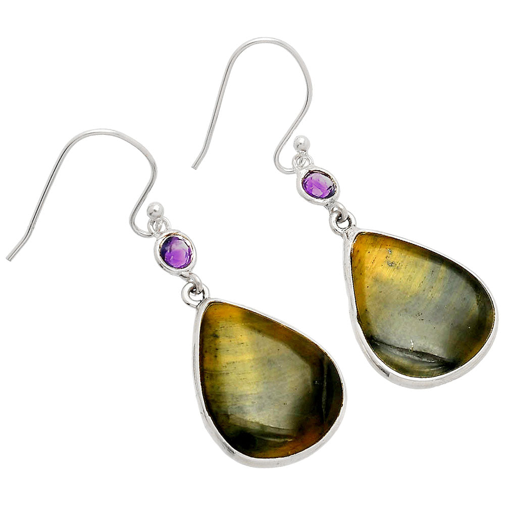 Natural Blue Tiger Eye & Amethyst Earrings E-1002 SDE83341