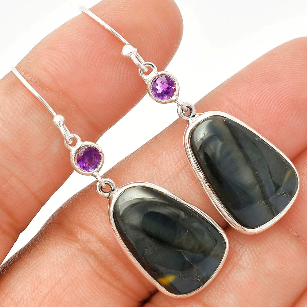 Natural Blue Tiger Eye & Amethyst Earrings E-1002 SDE83342