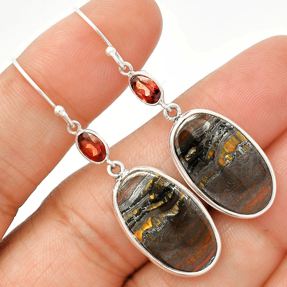 Natural Iron Tiger Eye & Garnet Earrings E-1002 SDE83367