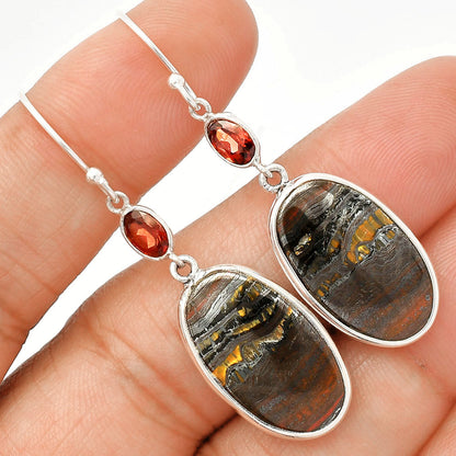 Natural Iron Tiger Eye & Garnet Earrings E-1002 SDE83367
