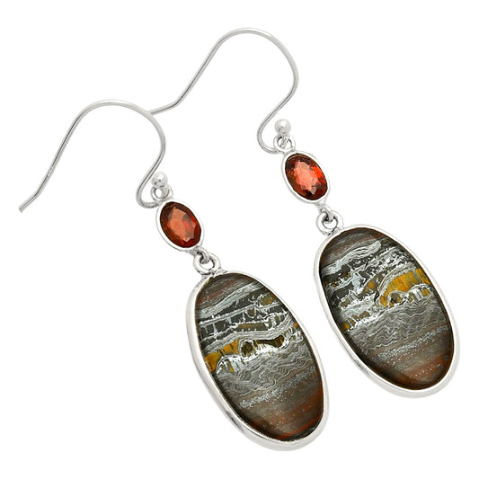Natural Iron Tiger Eye & Garnet Earrings E-1002 SDE83367