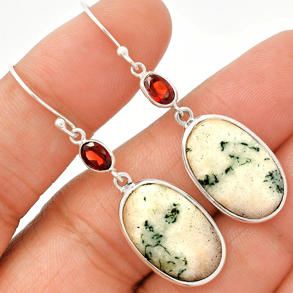 Tree Weed Moss Agate & Garnet Earrings E-1002 SDE83375