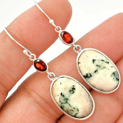Tree Weed Moss Agate & Garnet Earrings E-1002 SDE83375