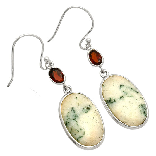 Tree Weed Moss Agate & Garnet Earrings E-1002 SDE83375