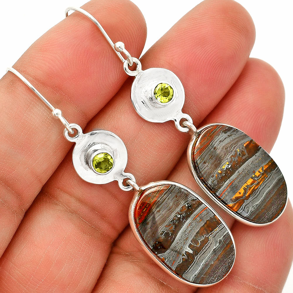 Natural Iron Tiger Eye & Peridot Earrings E-1081 SDE83859