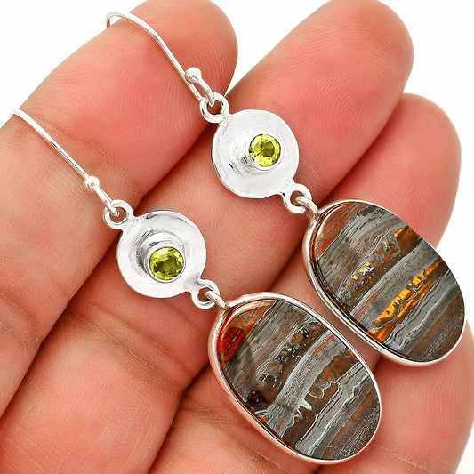 Natural Iron Tiger Eye & Peridot Earrings E-1081 SDE83859