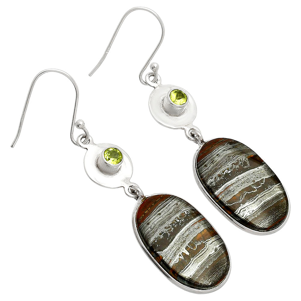 Natural Iron Tiger Eye & Peridot Earrings E-1081 SDE83859