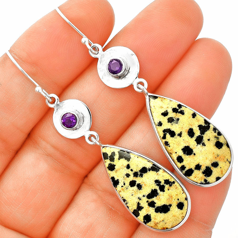 Natural Dalmatian & Amethyst Earrings E-1081 SDE83861
